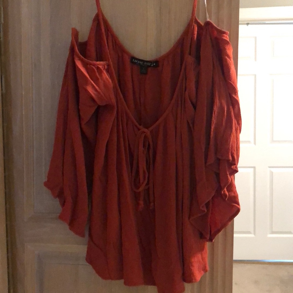 SOLD Living Doll rust colored off shoulders top